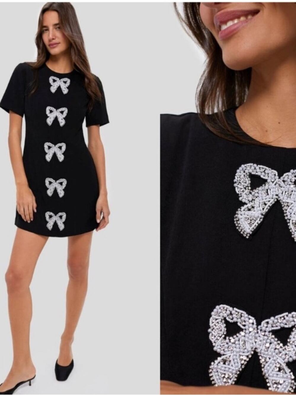 NWT Tuckernuck Hyacinth House Black Bernadette Bows Party Beaded Mini Dress Sz S